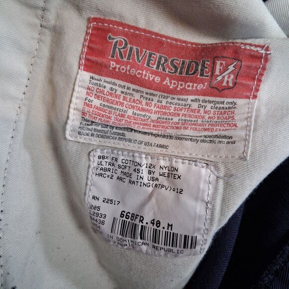 Riverside Flame Resistant Pants Size 40 Navy Blue Westex Ultra Soft Inseam 31 - Picture 6 of 7
